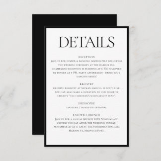 Classic Black White Wedding Details Info Informatiekaartje