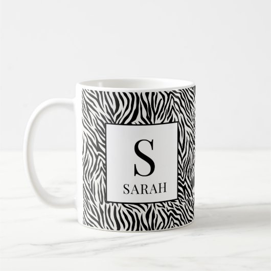 Classic Black White Zebra Monogram Initial Mug (Gauche)