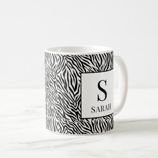 Classic Black White Zebra Monogram Initial Mug Koffiemok (Voorkant rechts)