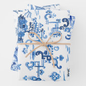Classic  Blauw en Wit Pagode Chinoiserie Inpakpapier Vel (In situ)