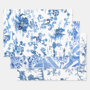 Classic  Blauw en Wit Pagode Chinoiserie Inpakpapier Vel