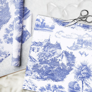 Classic Blauw Frans Chateau Toile Cadeaupapier