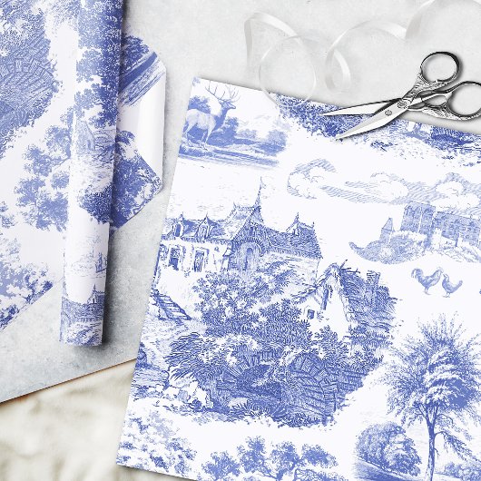 Classic Blauw  Frans Chateau Toile Cadeaupapier