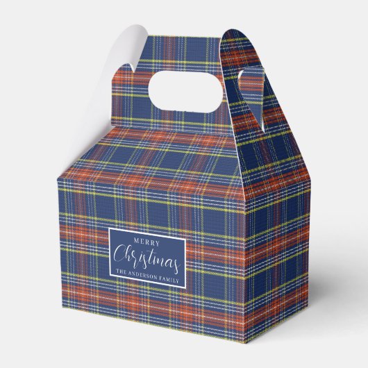 Classic Blauw Gebrand Sinaasappel Tartan Plaid Chr Bedankdoosjes (Voorkant Zijde)