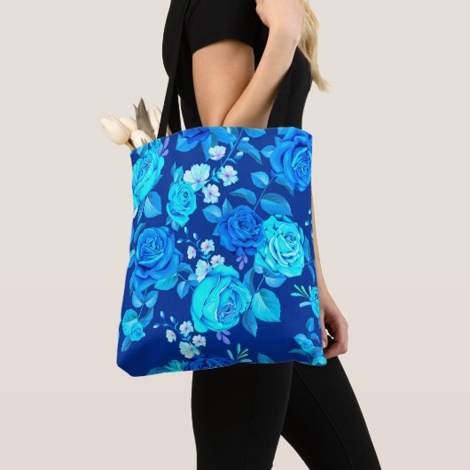 Classic Blauw Roos Bloemen Pattern-876 Draagtas (Dichtbij)