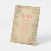 Classic Bloemen Quinceañera Verjaardagsmenu Reclamebord Met Voetstuk (Voorkant)