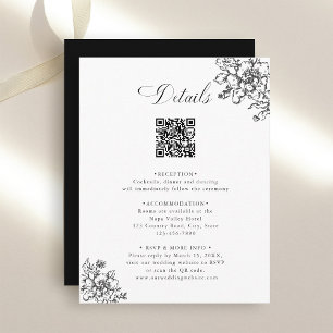 Classic Bloom Garden Zwart & Wit Trouwdetails Informatiekaartje