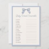 Classic Blue Bow Baby shower Word Scramble spel Kaart (Voorkant)