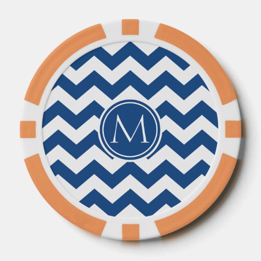 Classic Blue Chevron Monogrammed Poker Chips (Voorkant)