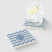 Classic Blue Chevron Monogrammed Stenen Onderzetter (Zijkant)