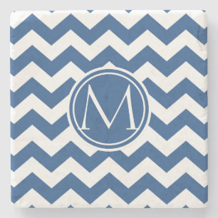 Classic Blue Chevron Monogrammed Stenen Onderzetter