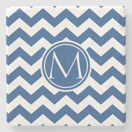 Classic Blue Chevron Monogrammed Stenen Onderzetter (Voorkant)
