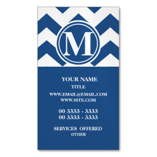 Classic Blue Chevron Monogrammed Visitekaartje Magneet