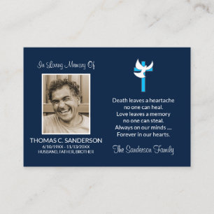 Classic Blue Cross Dove Photo Funeral Kaart Visitekaartje