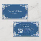 Classic Blue Elegant   Lijst QR-code Visitekaartje (Voorkant / Achterkant)