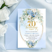 Classic Blue Floral Eucalyptus 70th Birthday Invit Kaart