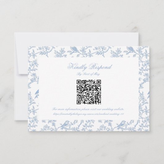 Classic Blue Floral Toile QR code RSVP (Devant)