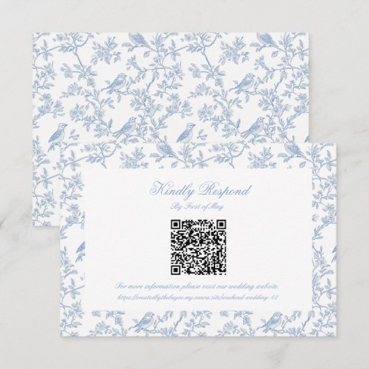 Classic Blue Floral Toile QR code RSVP (Devant / Derrière)
