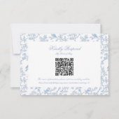 Classic Blue Floral Toile QR code RSVP Kaartje (Voorkant)