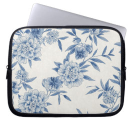 Classic Blue Floral Toile Watercolor Pattern White Laptop Sleeve
