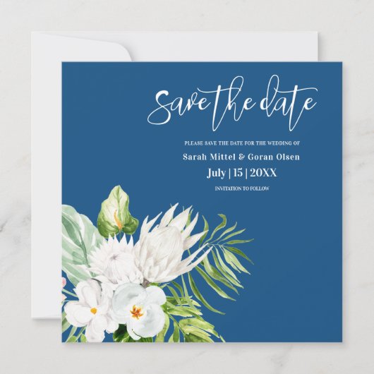 Classic Blue Floral Wedding Save the Date (Voorkant)