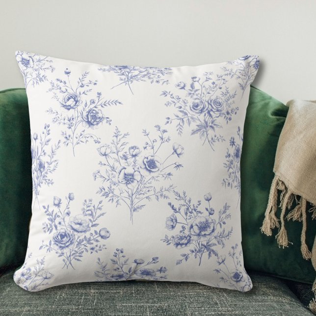 Classic Blue Flowers Pattern French blue toile Kussen (In situ)