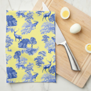 Classic Blue French Toile Deer Forest Pattern Theedoek