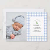 Classic Blue Gingham Baby Boy 2 Foto Geboorte Aankondiging (Voorkant)