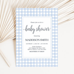 Classic Blue Gingham Baby shower Kaart