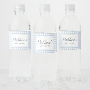 Classic Blue Gingham Baby shower Waterfles Etiket