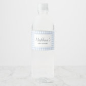 Classic Blue Gingham Baby shower Waterfles Etiket (Voorkant)