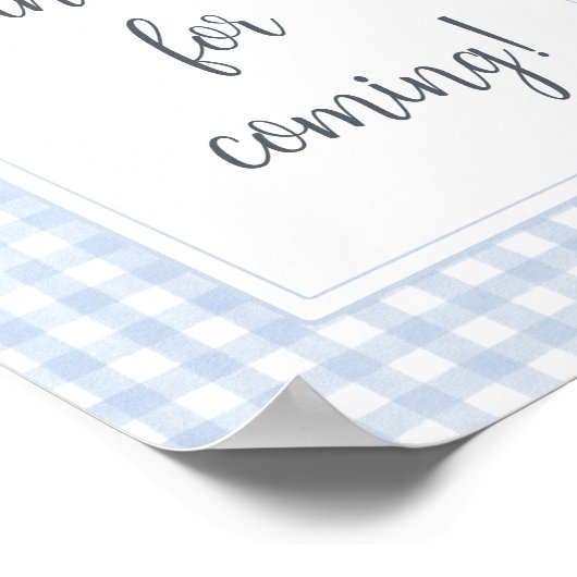 Classic Blue Gingham Bedankt voor het komen Poster (Hoek)