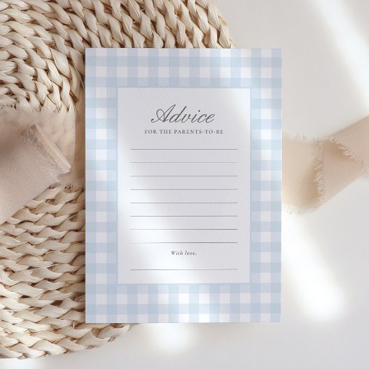 Classic Blue Gingham Boy Baby shower Advies Kaart
