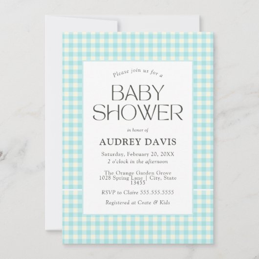 Classic Blue Gingham Boy Baby shower Kaart (Voorkant)