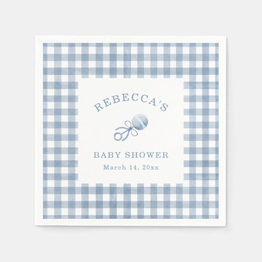 Classic Blue Gingham Boy Baby shower Servet (Voorkant)