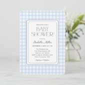 Classic Blue Gingham Boy Baby shower Uitnodiging (Staand voorkant)