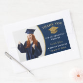Classic Blue Gold Photo Afstuderen Hartelijk dank Rechthoekige Sticker (Envelop)