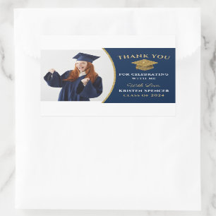 Classic Blue Gold Photo Afstuderen Hartelijk dank Rechthoekige Sticker