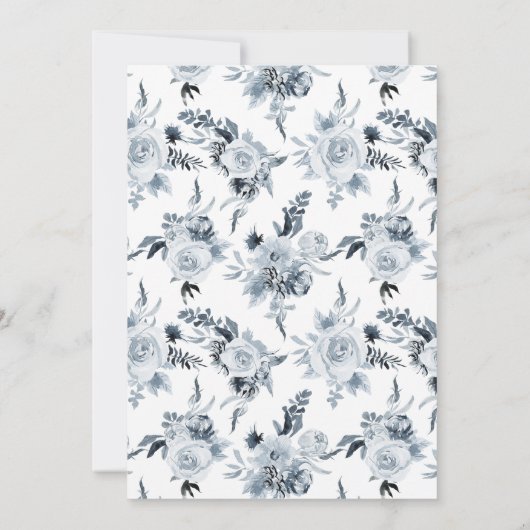 Classic Blue Grey Floral Boho Faire-part de mariag (Dos)