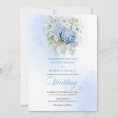 Classic Blue Hydrangea Watercolor Wedding Invite Kaart (Voorkant)