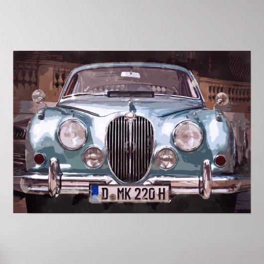 Classic Blue Jaguar Sedan Poster (Voorkant)