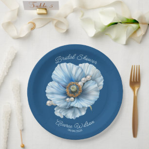 Classic Blue met Giant Blue Poppy Vrijgezellenfees Papieren Bordje