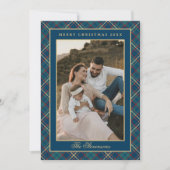 Classic Blue Plaid  Krans Foto Kerst Feestdagenkaart (Voorkant)