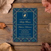 Classic Blue Plaid Polo Equestrian Baby shower Kaart