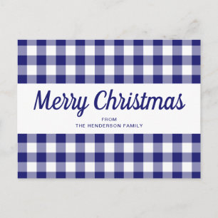 Classic Blue Plaid Vrolijk Kerstfeest Briefkaart