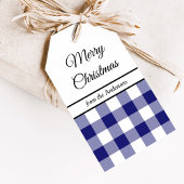 Classic Blue Plaid Vrolijk Kerstfeest Cadeaulabel