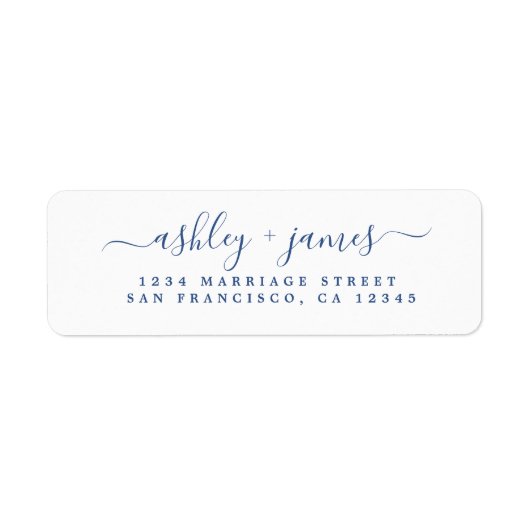 Classic Blue Script Chic Return-adres Etiket (Voorkant)