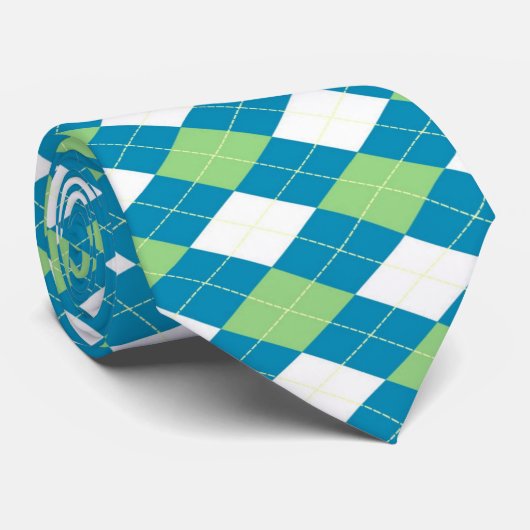Classic Blue Seagreen Argyle Diamond Mannen Stropdas (Opgerold)
