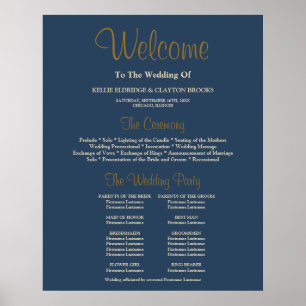 Classic Blue Simple Wedding Ceremony Program Sign Poster