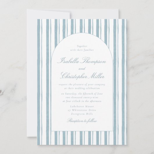 Classic Blue Stripe Arch Wedding Invitation (Devant)